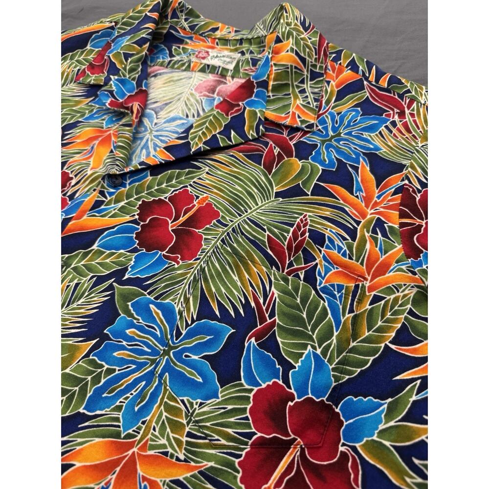 Hilo Hattie Aloha Shirt Mens XXL Blue Floral Hawaiian Camp Collar Vintage - Picture 9 of 11